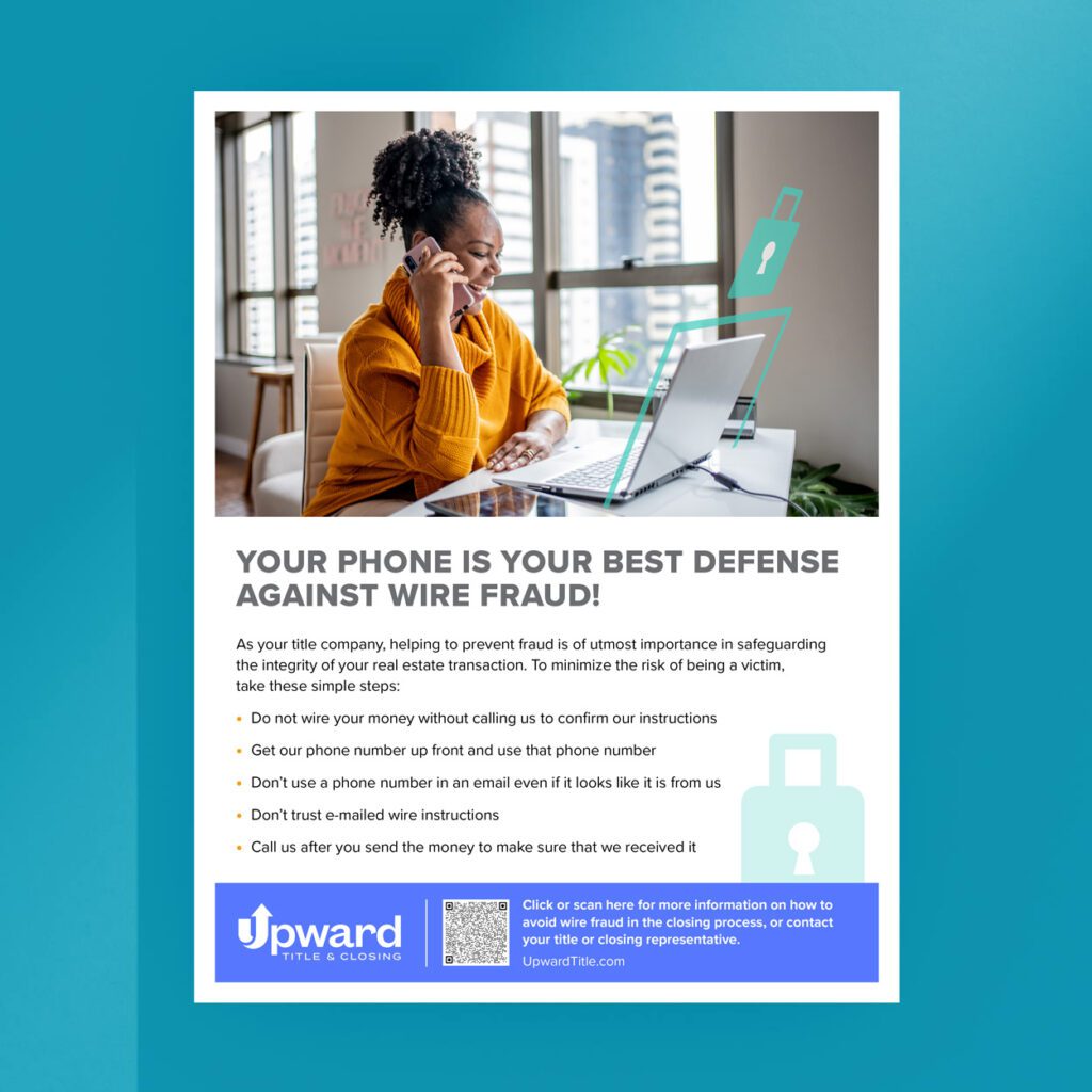 Flyer thumbnail with a photo of a woman on the phone looking at a laptop