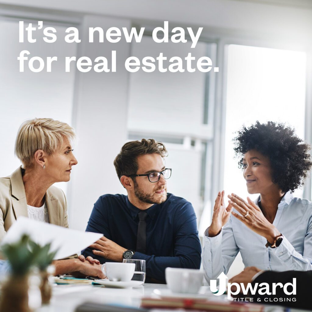 Upward Title & Closing social media graphic showing agents and a closing team working together.